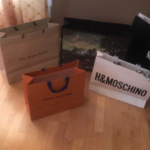 Lot of large shopping bags.